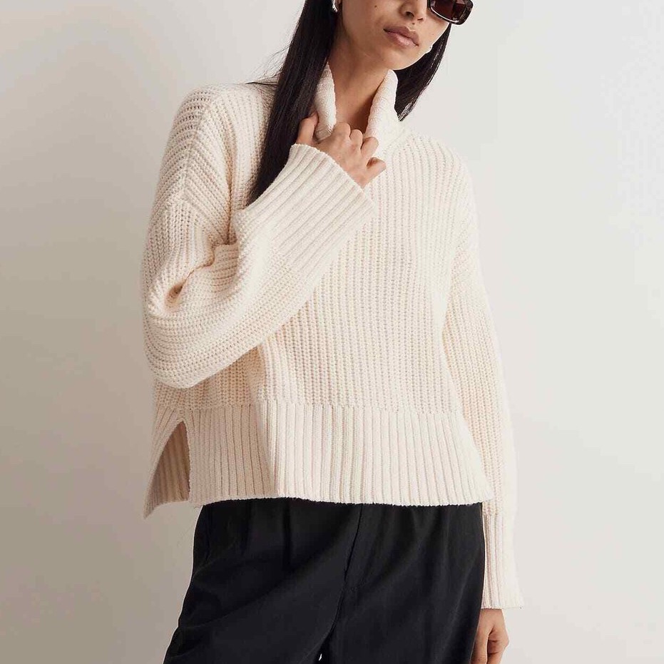 Madewell Wide Rib Turtleneck Sweater Antique Cream Xl N0065